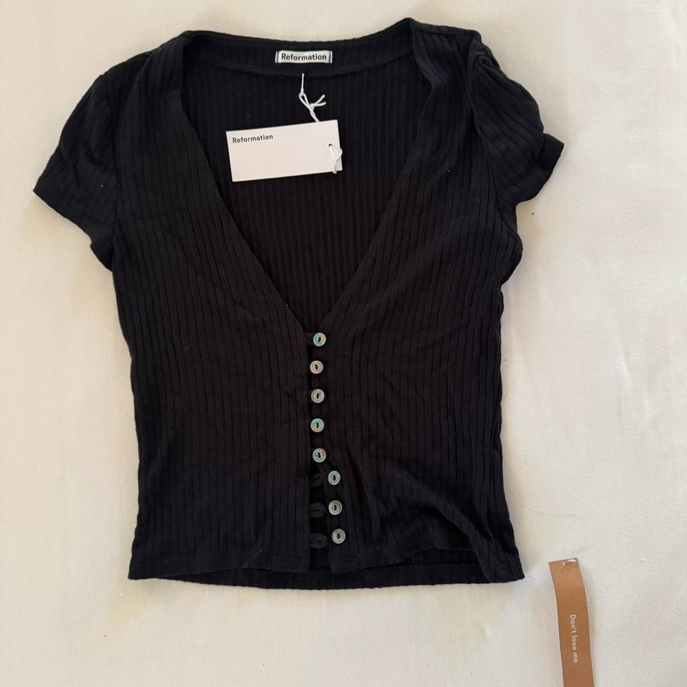 NWT Reformation Black Button-Up Crop Top